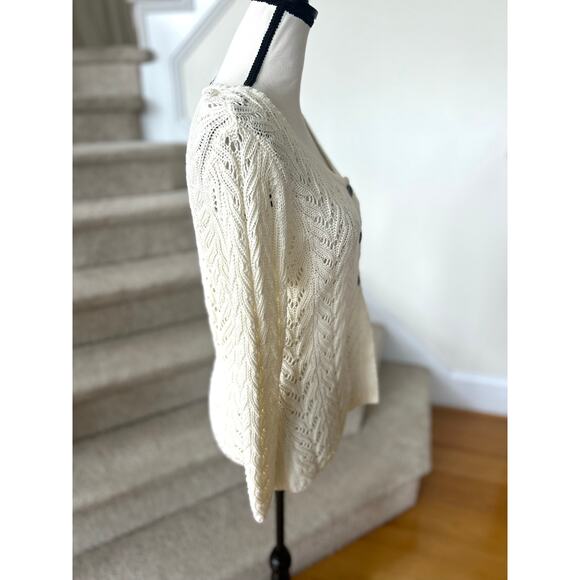 Vintage Talbots Cream White Crochet Babydoll Button Knit Sweater Y2K Cottagecore - Picture 3 of 7